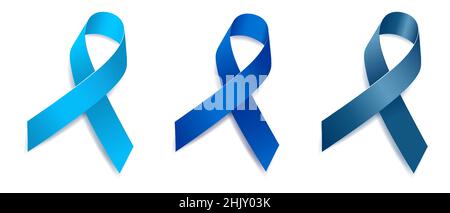 Set of tree blue ribbon awareness Arthritis, Men s health, Prostate cancer, Congenital and Genetic Diseases. Isolated on white background. Vector Stock Vector
