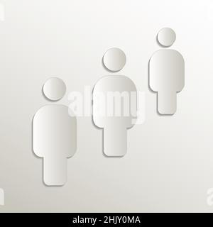 Queue of people symbol icon, card paper 3D natural vector Stock Vector