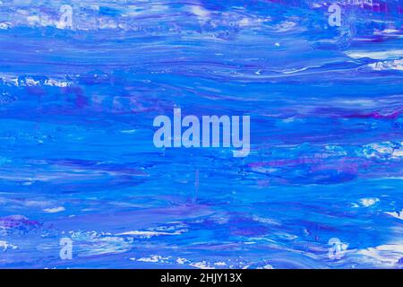 Mixed blue acrylic texture background with ink stains, spots. Acrylic hand painted gradient backdrop Stock Photo