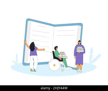 People with books. Students prepare to exam. Reading club. Literature fans. Books lovers. Vector illustration. Stock Vector