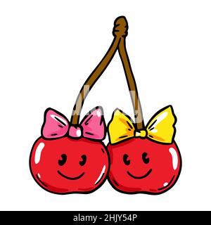 Hand drawn Cherries on one branch. Vector illustration Stock Vector