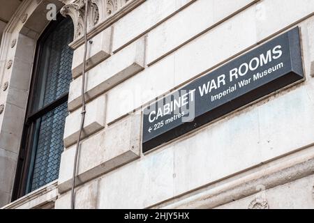 The Cabinet War Rooms, London. Tourist directions to Churchill's historic Imperial War Museum attraction in the heart of London's Whitehall district. Stock Photo