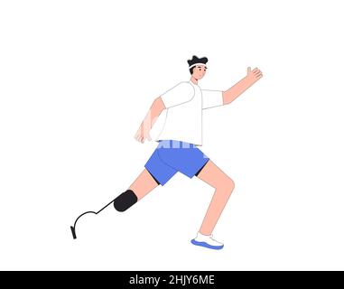 Running man with disability isolated on white background. Participation in sports races, athletic competitions. Marathon, exercise. Jogger with legs p Stock Vector