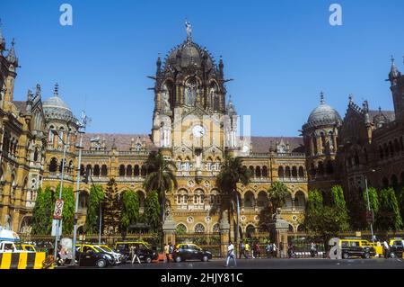 Mumbai, Maharashtra, India : Unesco listed Chhatrapati Shivaji Terminus railway station (formerly Victoria Terminus). Built over 10 years, starting in Stock Photo