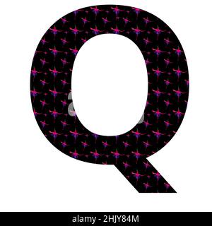 letter Q of the alphabet made with a pattern of pink fuchsia flowers on a black background, isolated on white background, vector Stock Vector