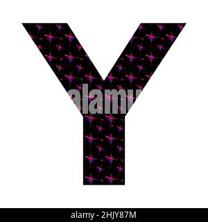 letter Y of the alphabet made with a pattern of pink fuchsia flowers on a black background, isolated on white background, vector. with colors pink, re Stock Vector