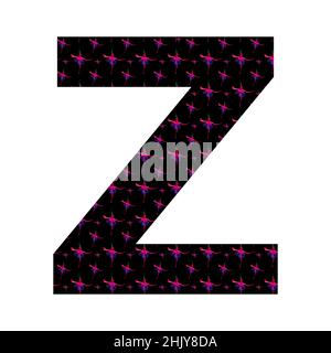 letter Z of the alphabet made with a pattern of pink fuchsia flowers on a black background, isolated on white background, vector Stock Vector