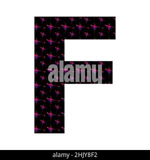 letter F of the alphabet made with a pattern of pink fuchsia flowers on a black background, isolated on white background, vector. with colors pink, re Stock Vector