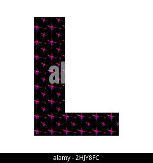 letter L of the alphabet made with a pattern of pink fuchsia flowers on a black background, isolated on white background, vector. with colors pink, re Stock Vector