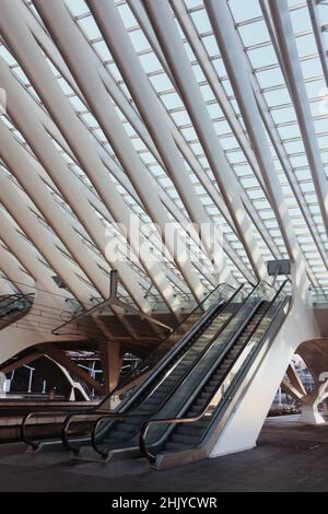 Vertical shot of an escalator inside a modern building Stock Photo