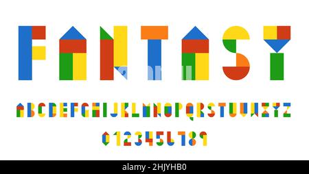 Set of alphabets font letters and numbers modern abstract design with geometric shapes vector illustration Stock Vector