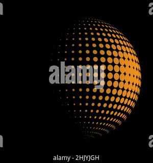 orange halftone sphere isolated on black background, vector illustration Stock Vector