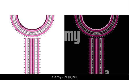 Ethnic neckline embroidery graphics fasion design with geometric shapes for collar shirts or T-shirts vector illustration Stock Vector