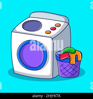 Washing machine illustration with colored hand drawn doodle style Stock Vector