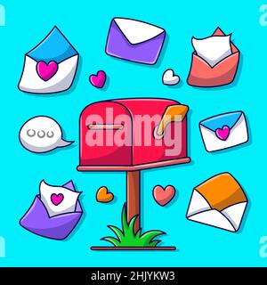 Postal mailbox element set with colored hand drawn doodle style Stock Vector