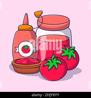 Tomato sauce element with colored hand drawn doodle illustration Stock Vector