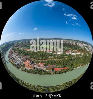 Aerial view to Burghausen and his famous castle Stock Photo