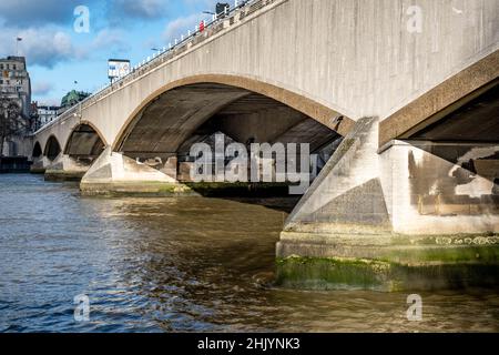 London England UK, 29 January 2022, Close Up Of Waterloo Bridge Over River Thames Stock Photo