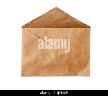 Brown craft paper envelope isolated on white background. Blank open envelope. High quality photo Stock Photo