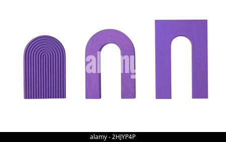 Purple arch-shaped figures isolated on white background. Arch podium. Modern design elements. Photo Stock Photo