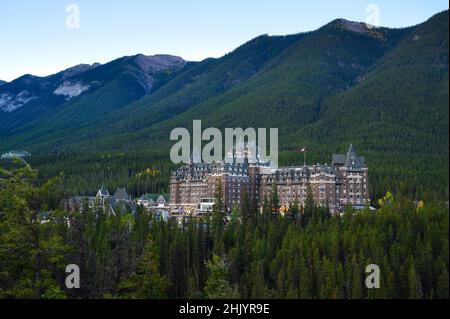 View of luxurious Banff Fairmont Springs Hotel, an historic landmark in ...