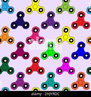 Seamless vector pattern of hand spinner toy - stress and anxiety relief. Hand drawn picture Stock Vector