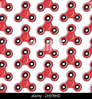 Seamless vector pattern of hand spinner toy - stress and anxiety relief. Hand drawn picture Stock Vector