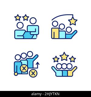 Group achievement pixel perfect RGB color icons set Stock Vector
