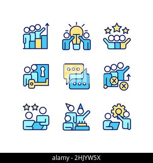 Team activity pixel perfect RGB color icons set Stock Vector