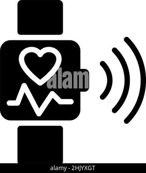 Heart rate monitoring black glyph icon Stock Vector