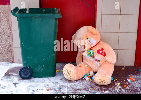 Old Abandoned Sad Teddy Bear Stuffing Stock Photo 484950322