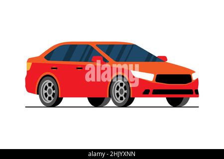 Red sedan car. Automobile front side view. Urban transport means. Vehicle flat vector eps illustration Stock Vector
