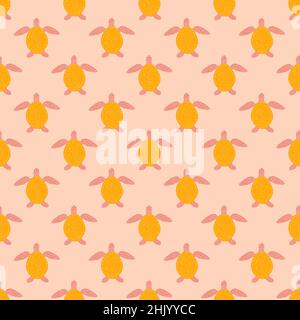 Sea turtles seamless pattern. Cute marine turtle in doodle style. Beautiful animals texture for fabric, wrapping paper, wallpaper, tissue, illustratio Stock Vector