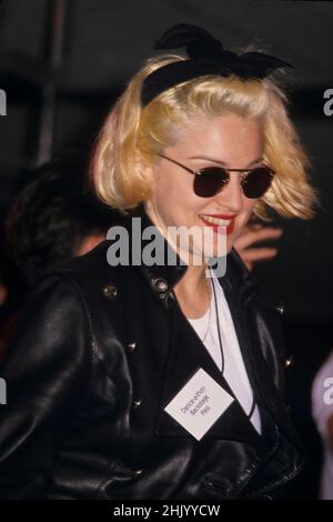 Madonna on stage participated in an AIDS Dance-A-Thon benefit at