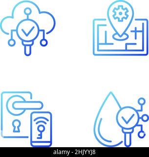 IoT technologies gradient linear vector icons set Stock Vector