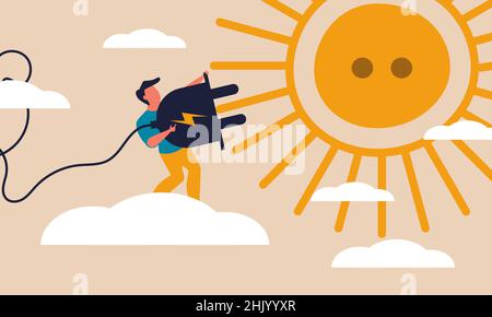 Energy sun electric and creative alternative sunshine. Modern warm technology and solar system vector illustration concept. Renewable sunlight to eco Stock Vector