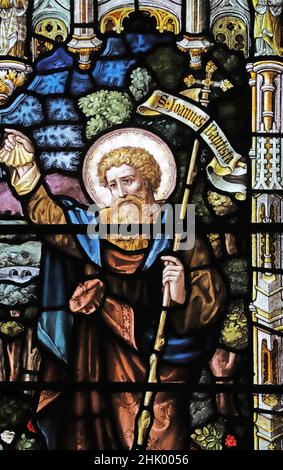 A stained glass window by F.A Oldaker depicting St John the Baptist, Christ Church, Swindon, Wiltshire Stock Photo
