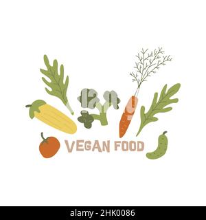 Set of vegetables. Vegan food. Fresh organic vegetable in hand drawn style vector isolated on white background. Natural products Stock Vector