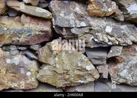 Old stone texture on welsh hedge. Stock Photo