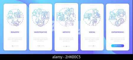 Office environment types blue gradient onboarding mobile app screen Stock Vector