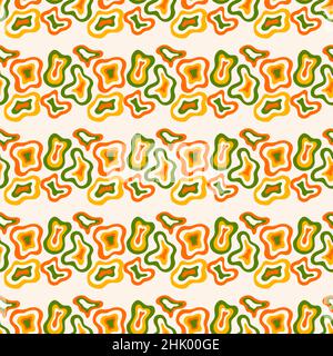Seamless pattern abstract multicolored flowing shapes on a beige background. Spots are located in each other, curved wavy. Vector illustration hand dr Stock Vector