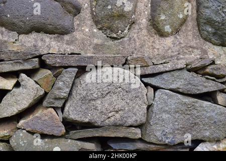 Old stone texture on welsh hedge. Stock Photo