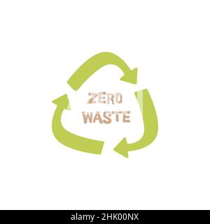 Three green circular arrows in the shape of a triangle, concept of waste recycling and reuse. Save nature. Zero waste text inside. Colorful hand drawn Stock Vector