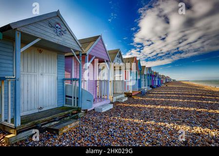 Beach Huts on the Herne Bay Coastline Kent Stock Photo