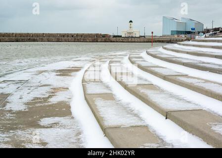 The Droit House and Turner Contemporary gallery in the snow, Margate, Kent Stock Photo