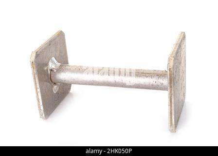 metal dumbbell in front of white background Stock Photo