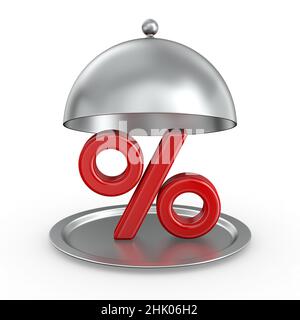 open metallic cloche and percent on white background. Isolated 3d illustration Stock Photo