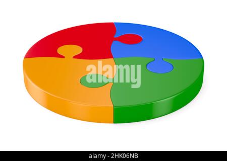 puzzle pieces link in circle on white background. Isolated 3d illustration Stock Photo