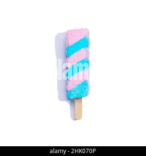 Blue and pink ice cream isolated on white background with copyspace. Stock Photo