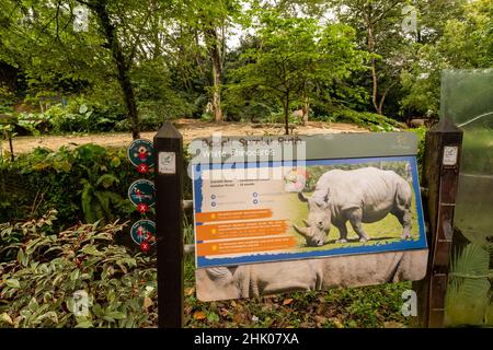 Kuala Lumpur, Malaysia- January 2022: Rhinoceros enclosure at Zoo Negara, a large zoo and popular city tourist attraction Stock Photo